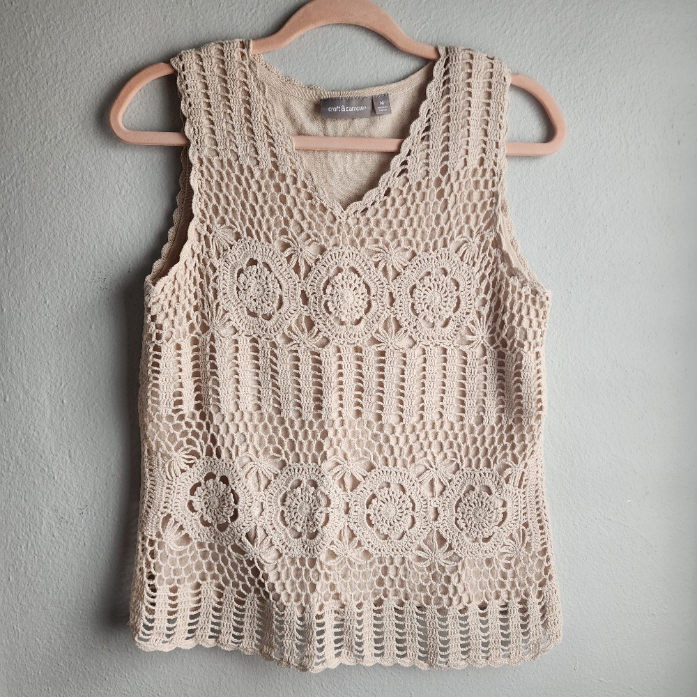 CROFT & BARROW CROCHET TANK TOP MEDIUM
